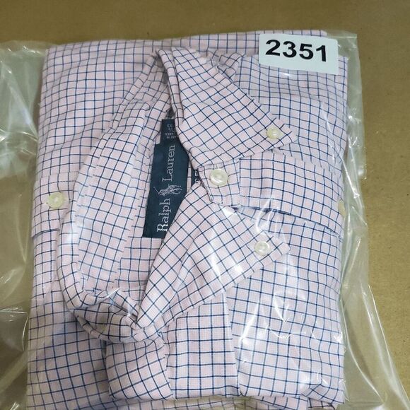 Ralph Lauren Shirt Mens 17.5 Pink Check Dress Classic Fit Collared Button Down - Picture 8 of 8